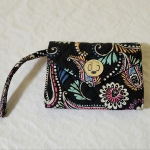 Vera Bradley turn lock clutch wallet. Black floral